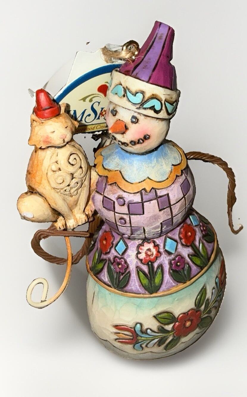 Jim Shore Heartwood Creek Snowman with Cat Hanging Figurine 4017857 With Box